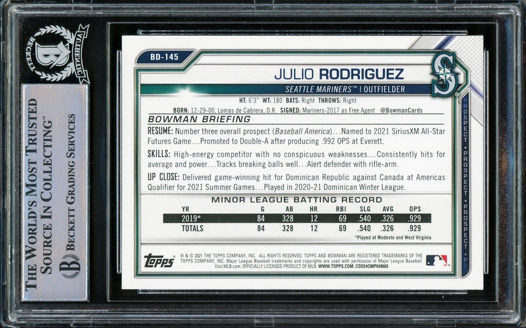 Julio Rodriguez Signed 2021 Bowman Draft Card BD-145 Seattle Mariners Beckett
