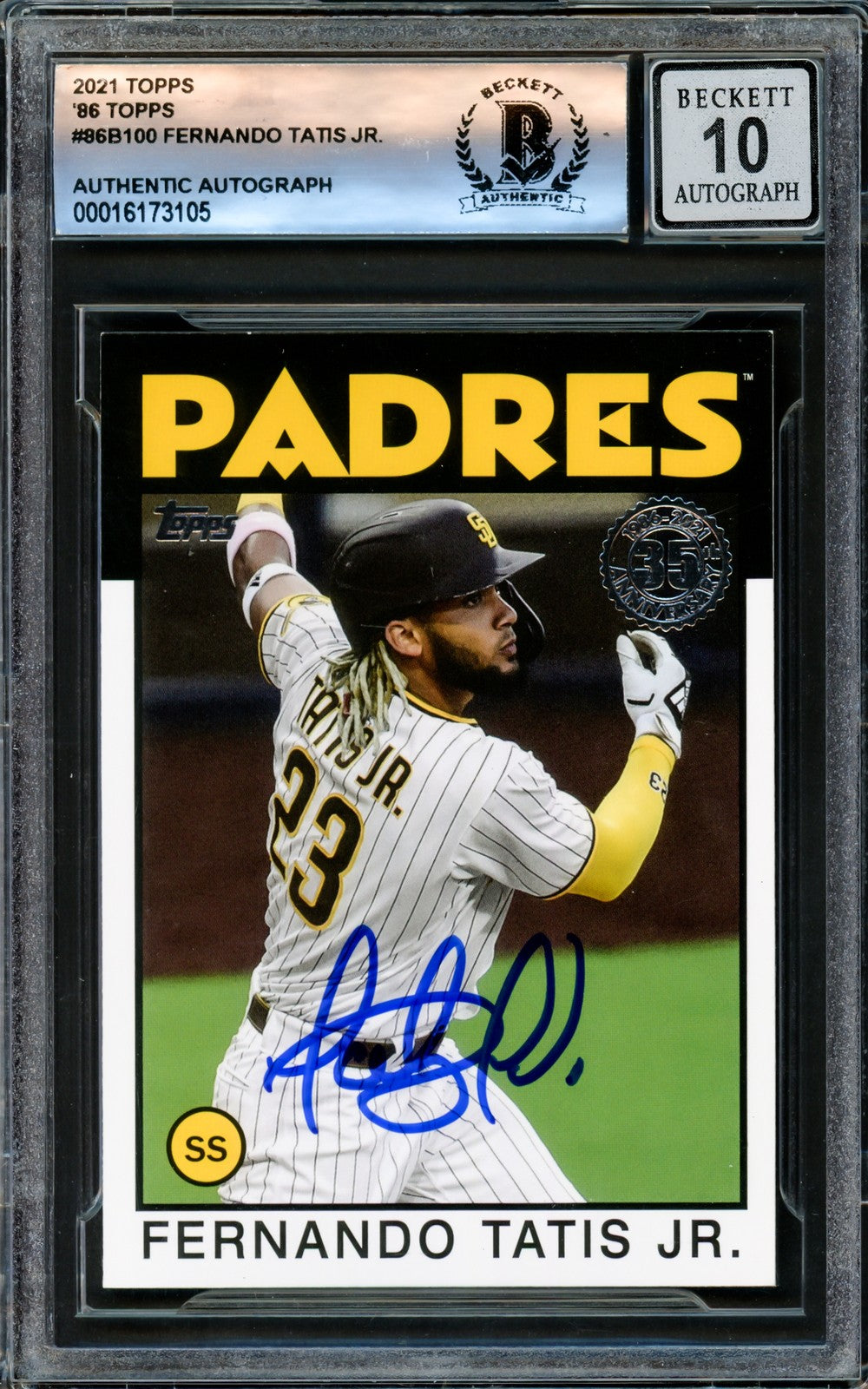Fernando Tatis Jr. Signed 2021 Topps 35th Anniversary Card #86B-100 San Diego