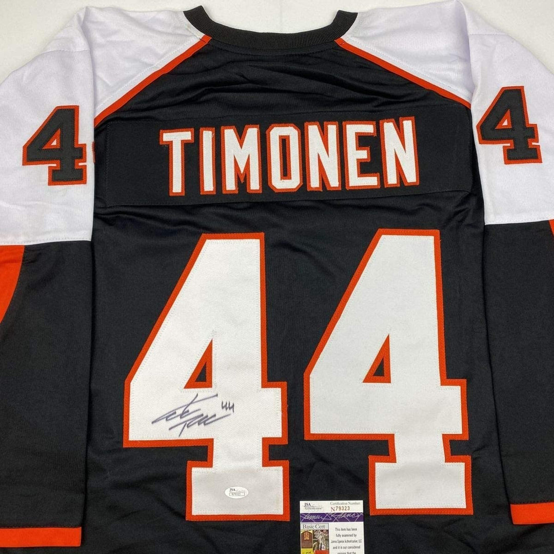 Autographed/Signed KIMMO TIMONEN Philadelphia Black Jersey JSA COA Auto