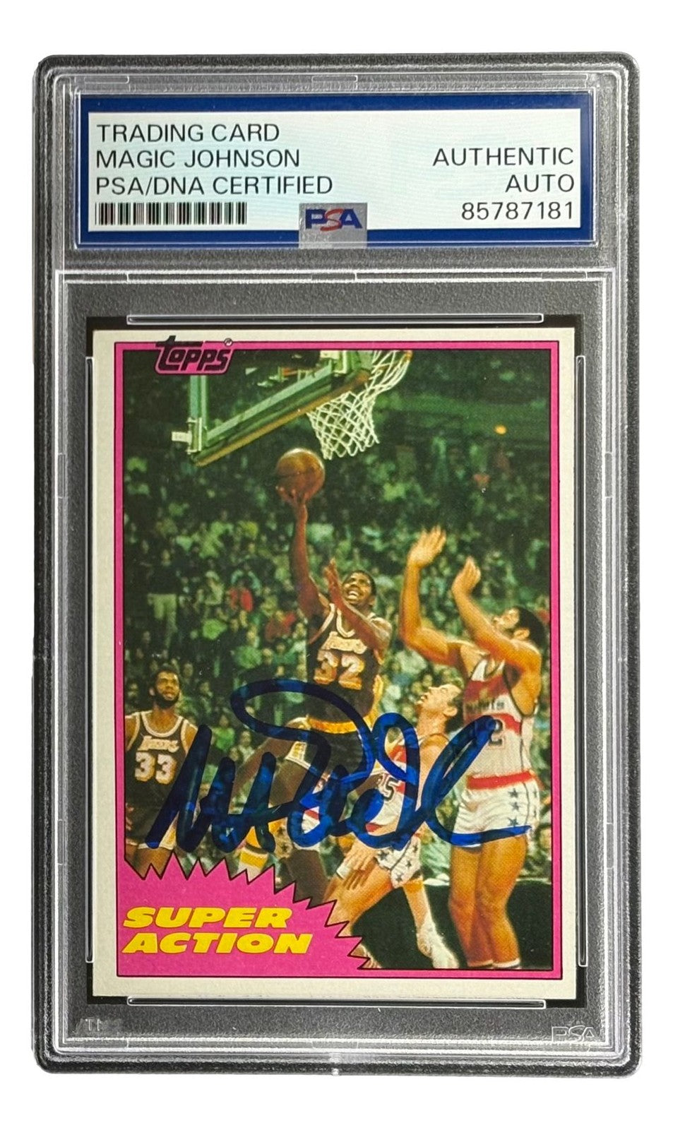 Magic Johnson Signed On Card 1981 Topps #109 Lakers Trading Card PSA