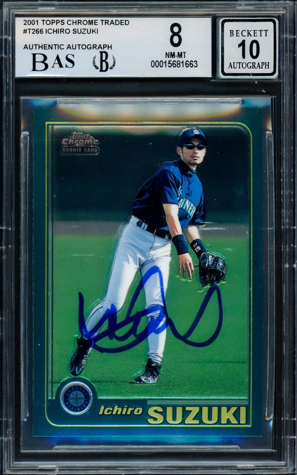 Ichiro Suzuki Auto Signed 2001 Topps Chrome Traded RC T266 BGS 8 Sig 10 Beckett
