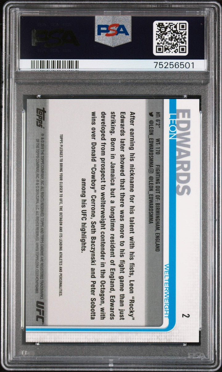 Graded 2019 Topps UFC Chrome Leon Edwards #2 Sepia Refractor RC UFC Card PSA 10