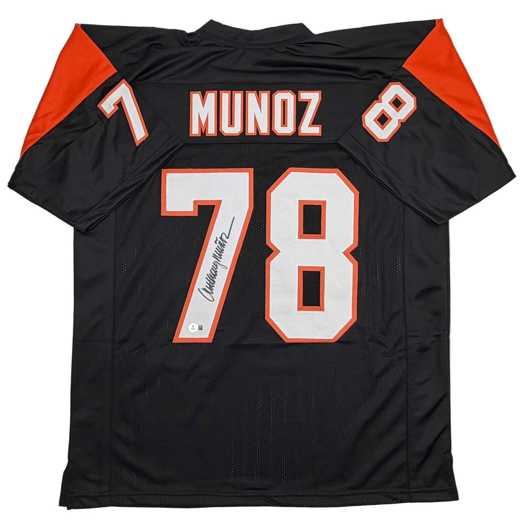 Autographed/Signed Anthony Munoz HOF 98 Cincinnati Black Jersey JSA COA