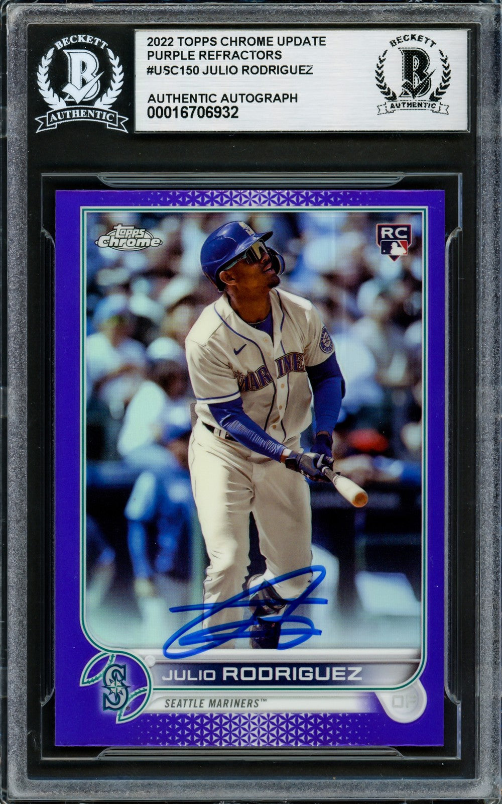 Julio Rodriguez Auto 2022 Topps Chrome Update Purple Refractors RC USC150 BAS