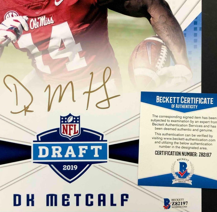 DK Metcalf signed 2019 Panini Score Draft RC rookie 8x10 photo BAS COA Beckett