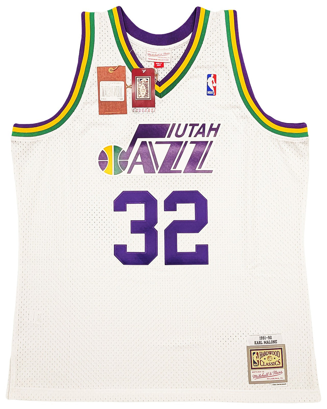 Jazz Karl Malone Auto White Purple Authentic Mitchell Ness Jersey Sz XL Beckett