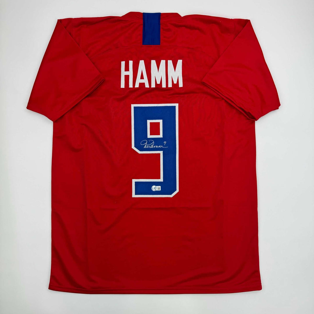 Autographed/Signed Mia Hamm Red Team USA United States World Cup Jersey BAS COA