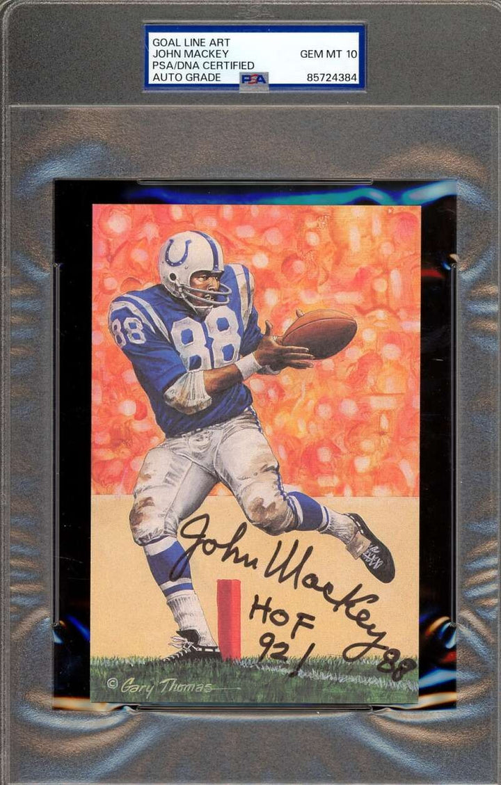 John Mackey Gem Mint 10 PSA DNA Signed Goal Line Art Card GLAC Auto HOF 92