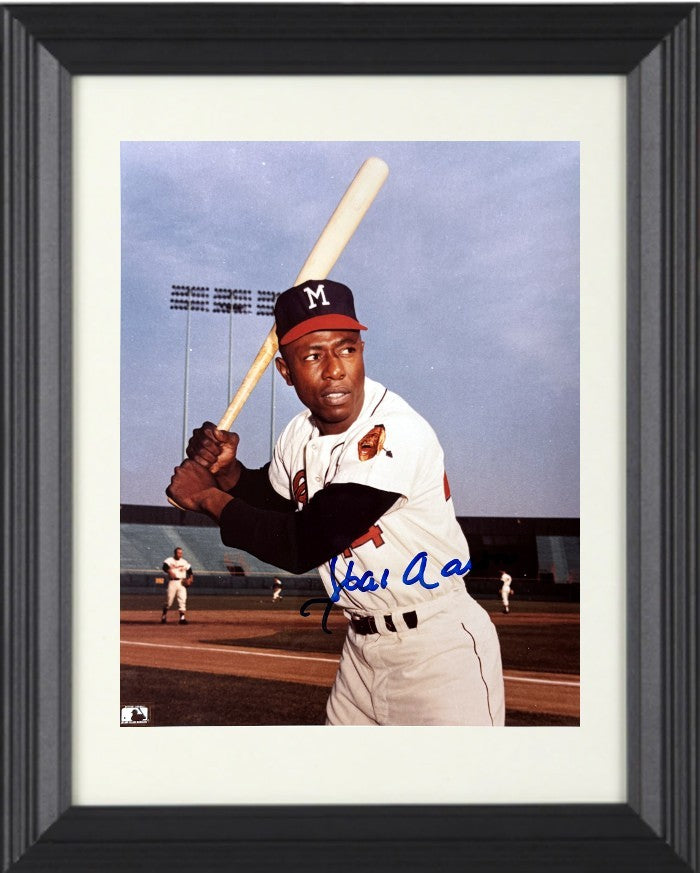 Hank Aaron signed Atlanta Braves MLB 8x10 Photo Minor Ding Framed-Tuff Stuff COA