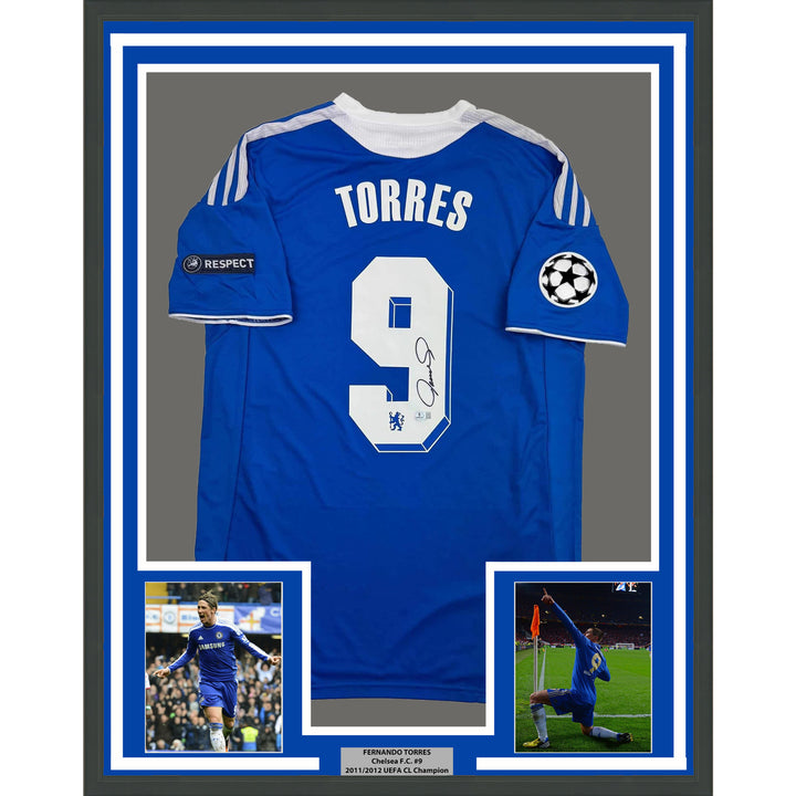 Framed Autographed/Signed Fernando Torres 35x39 Chelsea FC Blue Jersey BAS COA