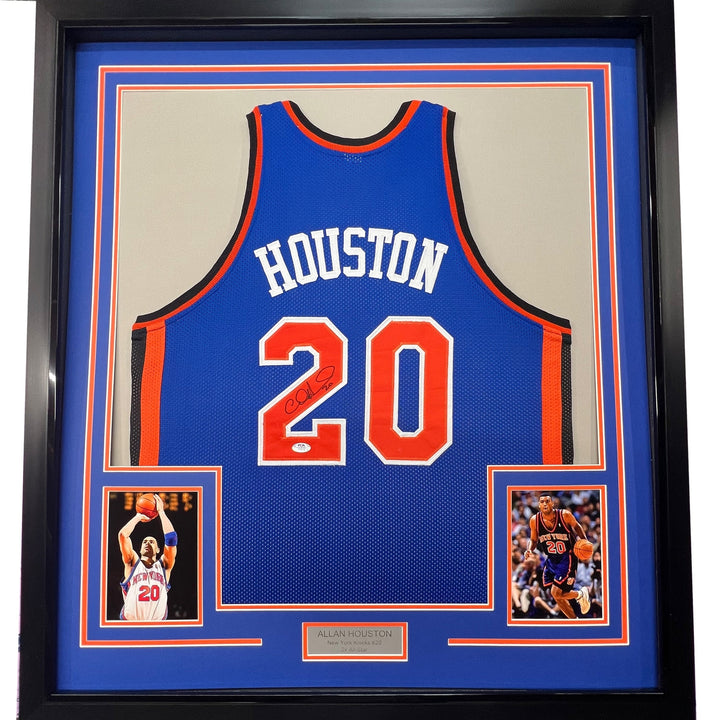 Framed Autographed/Signed Allan Houston 33x42 New York Blue Jersey PSA/DNA COA