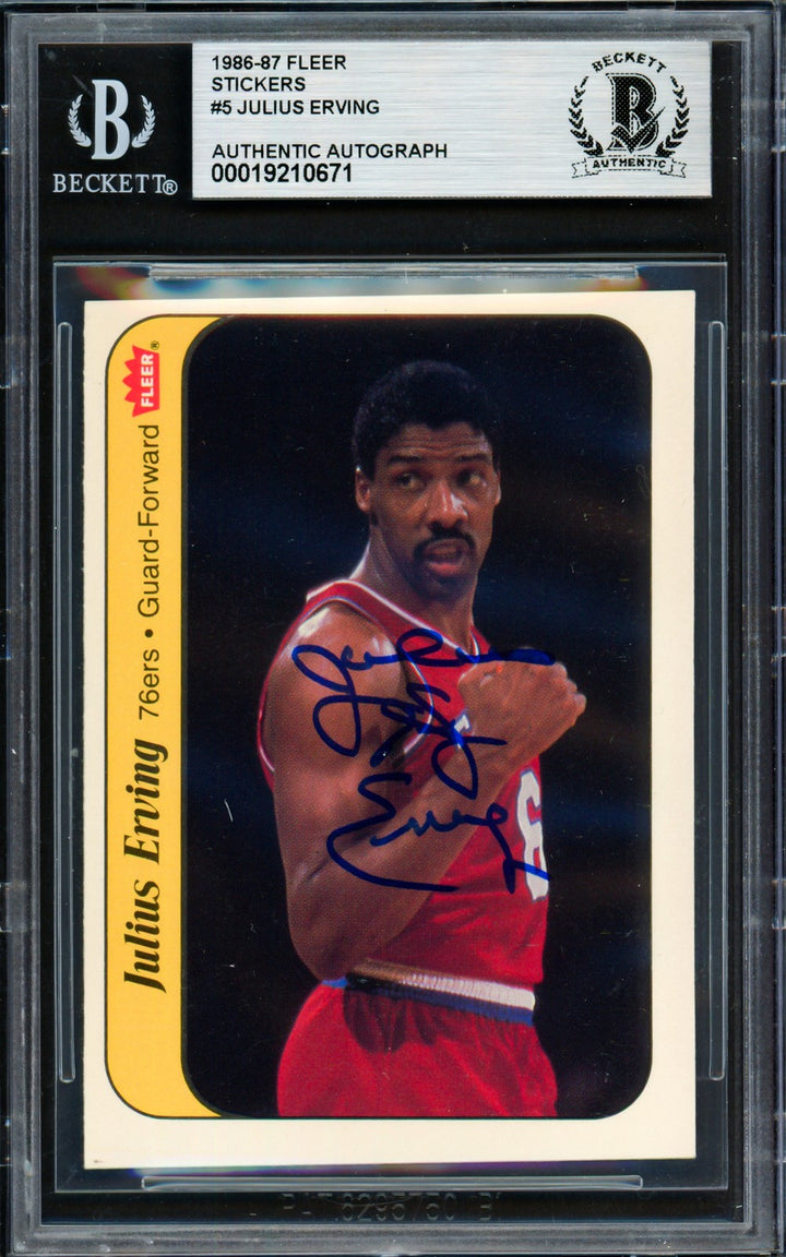 Julius Dr. J Erving Signed 1986-87 Fleer Sticker Card 5 76ers Beckett