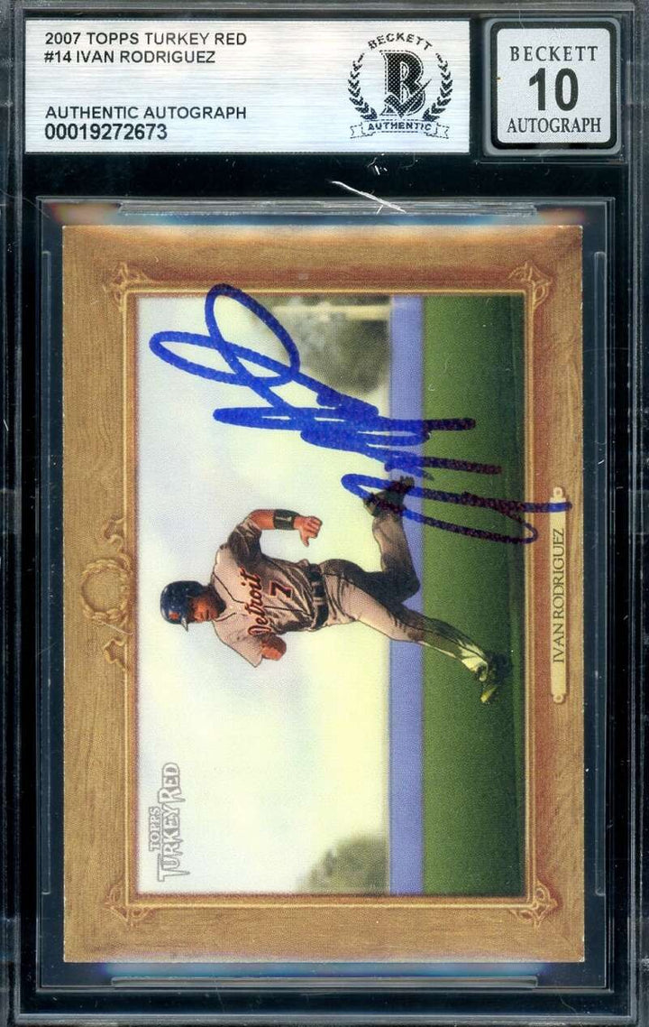 Ivan Rodriguez Gem Mint 10 Beckett BAS Signed 2007 Topps Turkey Red Autograph