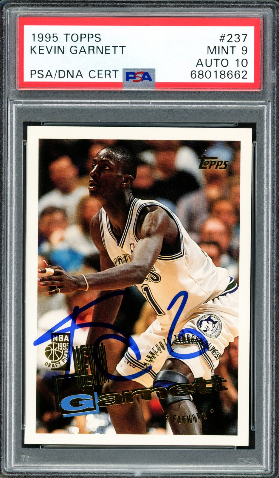 Kevin Garnett Signed 1995 Topps RC 237 Timberwolves PSA 9 Auto GM 10 PSA/DNA