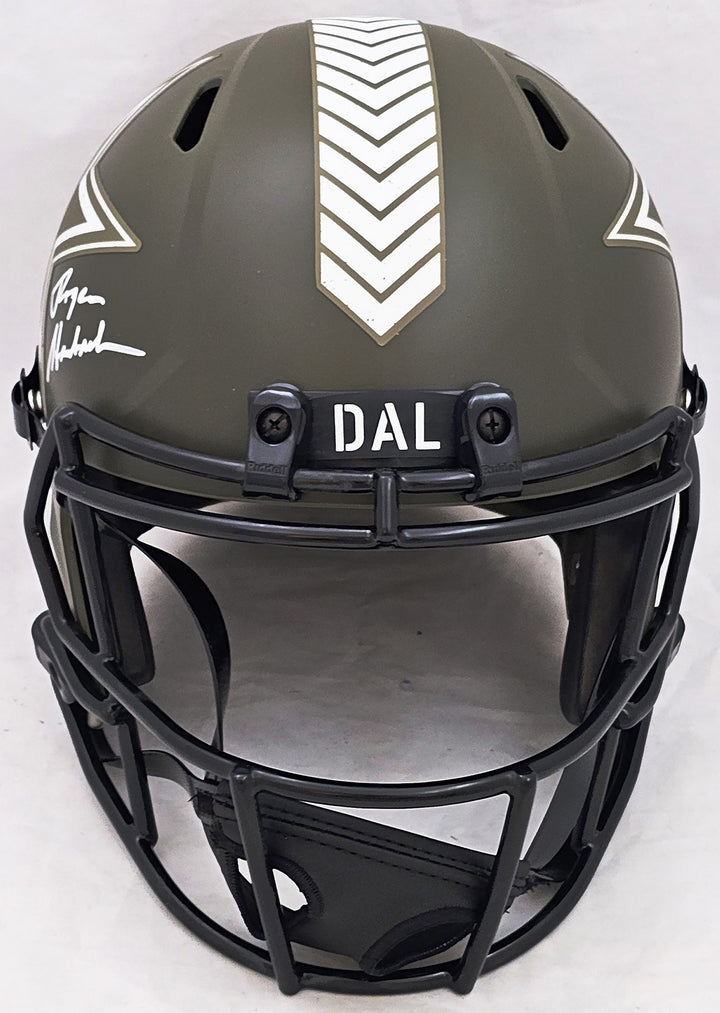Roger Staubach Auto Cowboys Salute To Service Camo Full Size Rep Helmet Beckett