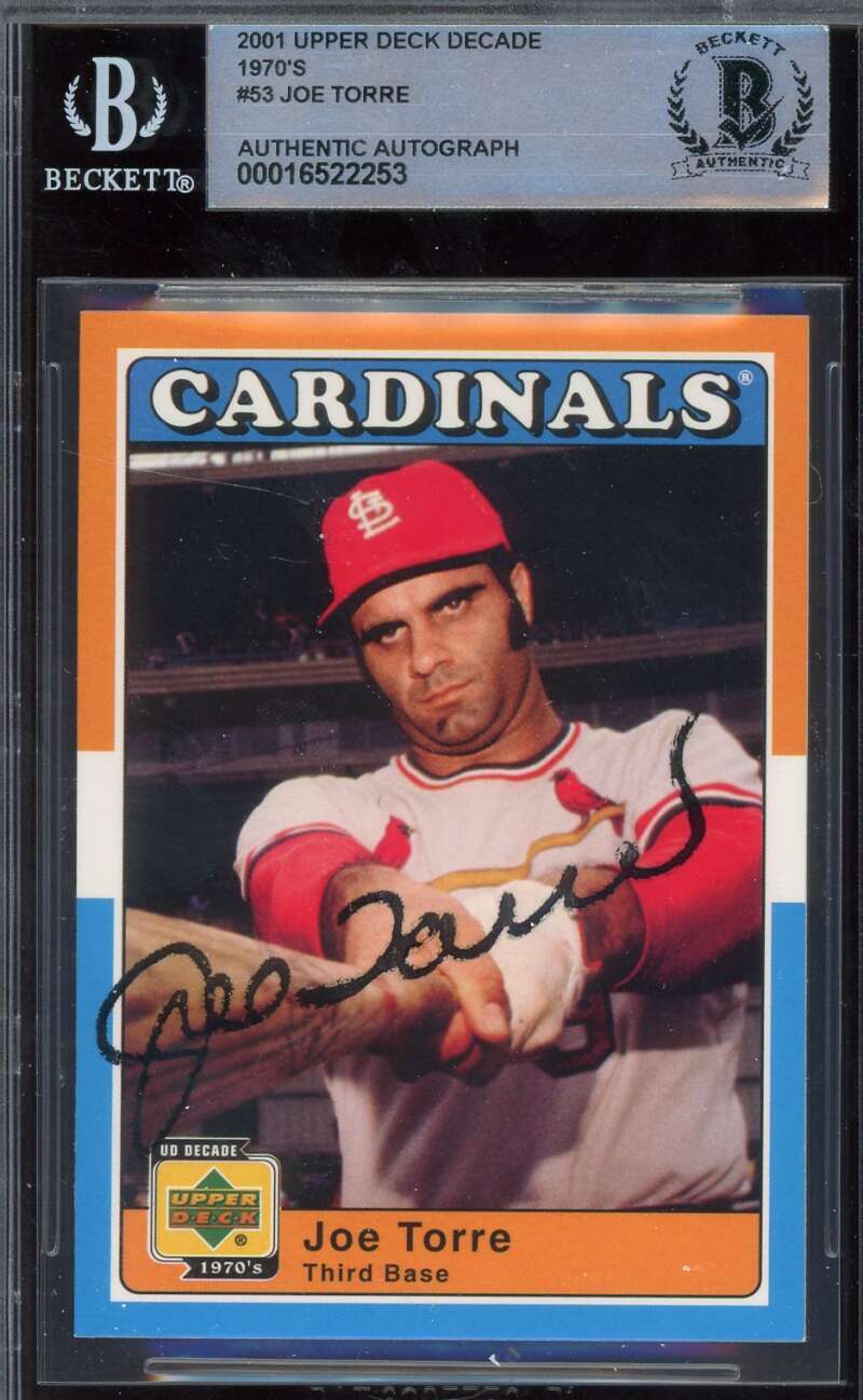 Joe Torre Beckett BAS Signed 2001 Upper Deck Decades 1970's Autograph