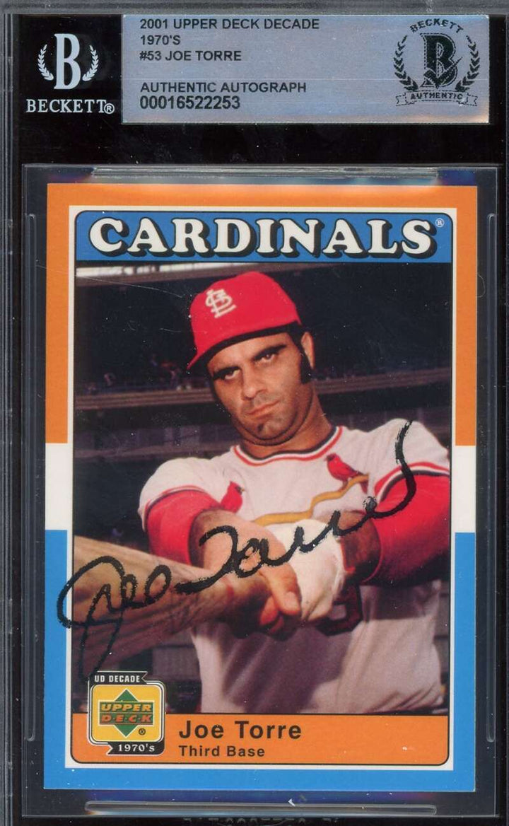 Joe Torre Beckett BAS Signed 2001 Upper Deck Decades 1970's Autograph