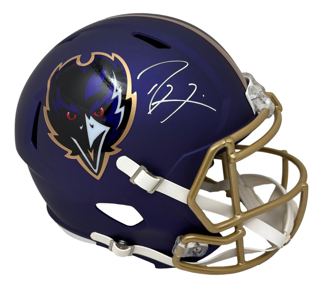 Ray Lewis Signed Baltimore Ravens FS Alternate Purple Replica Speed Helmet BAS