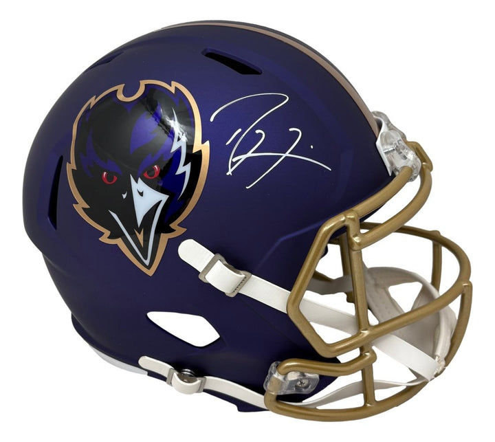 Ray Lewis Signed Baltimore Ravens FS Alternate Purple Replica Speed Helmet BAS
