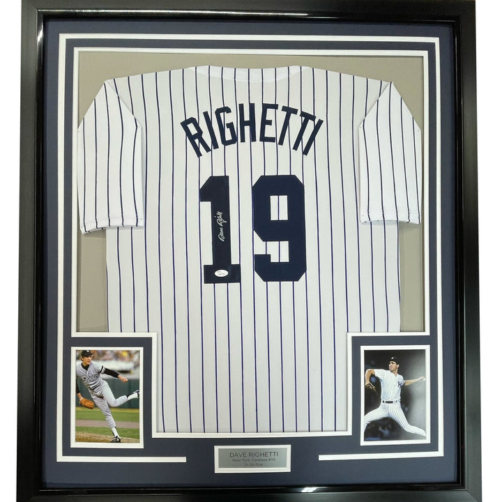 Framed Signed Dave Righetti 35x39 New York Pinstripe Jersey JSA COA