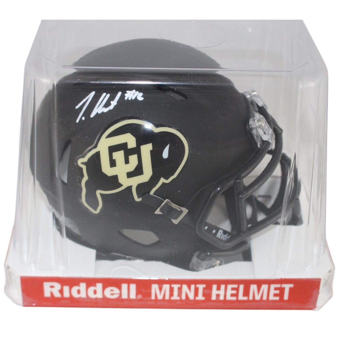 Travis Hunter Signed Colorado Buffaloes Black Mini Helmet Beckett Witness 53350
