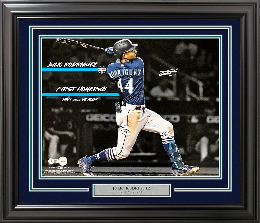 Julio Rodriguez Signed Framed 16x20 Photo Seattle Mariners 1st HR Beckett BAS QR