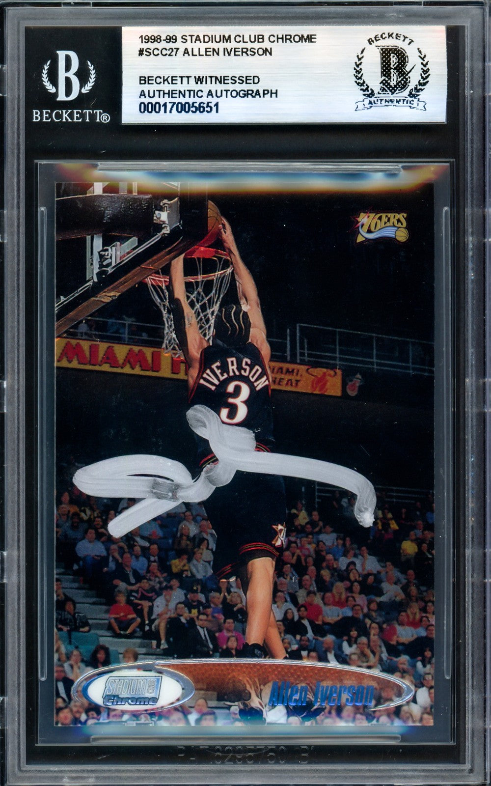 Allen Iverson Auto Signed 1998-99 Stadium Club Chrome Card 27 76ers Beckett Wit