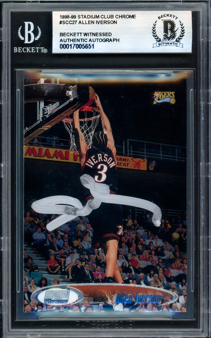 Allen Iverson Auto Signed 1998-99 Stadium Club Chrome Card 27 76ers Beckett Wit