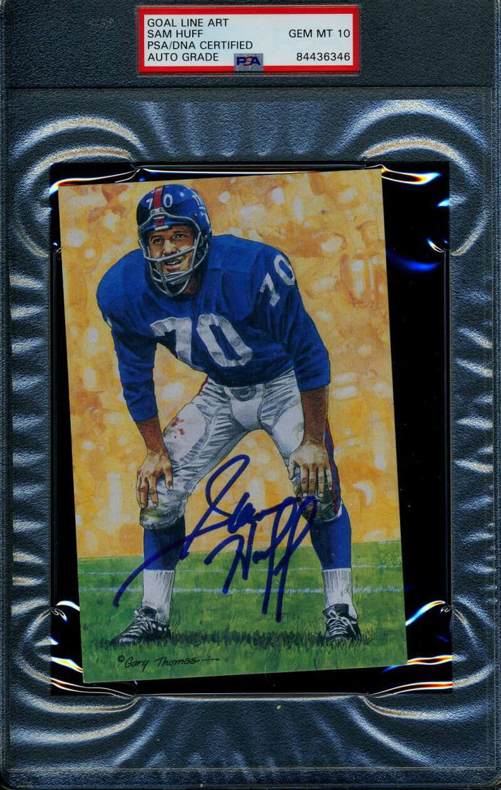 Sam Huff Gem Mint 10 PSA DNA Slabbed Signed Goal Line Art Card Autograph