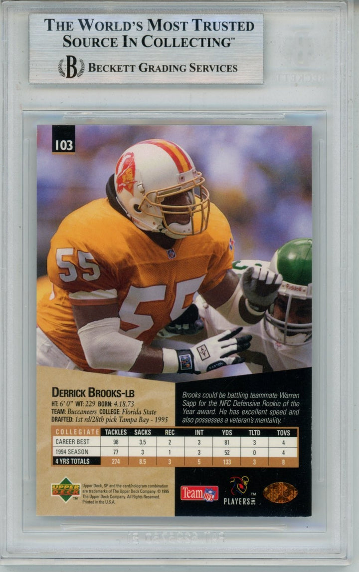 Derrick Brooks Autographed 1995 UD SP #103 w/HOF Trading Card Slab Beckett 57067