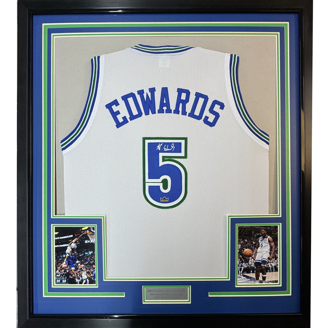 Framed Facsimile Autographed Anthony Edwards 35x39 White Retro Reprint Jersey