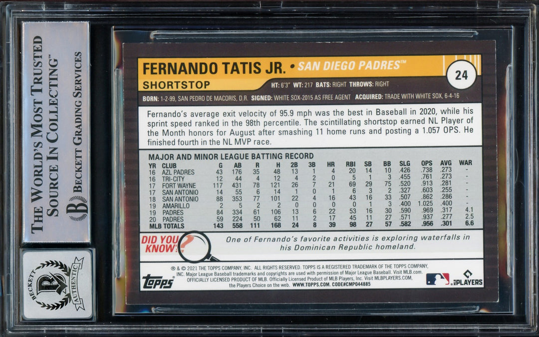 Fernando Tatis Jr. Auto 2021 Topps Big League Card 24 Padres Auto GM 10 Beckett