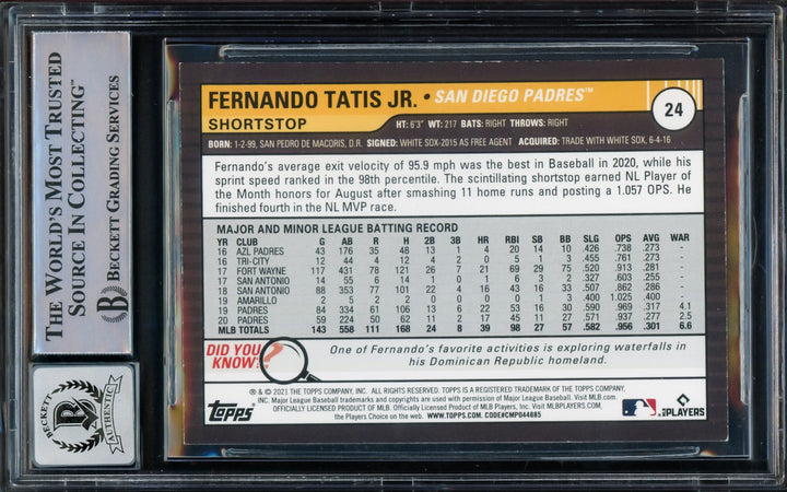 Fernando Tatis Jr. Auto 2021 Topps Big League Card 24 Padres Auto GM 10 Beckett