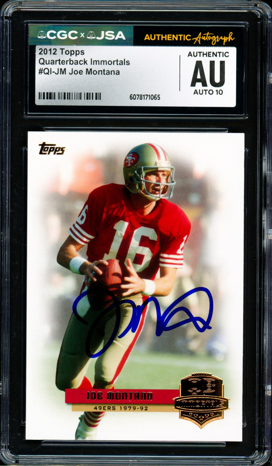 Joe Montana Signed 2012 Topps QB Immortals Card QI-JM 49ers Auto GM 10 CGC x JSA