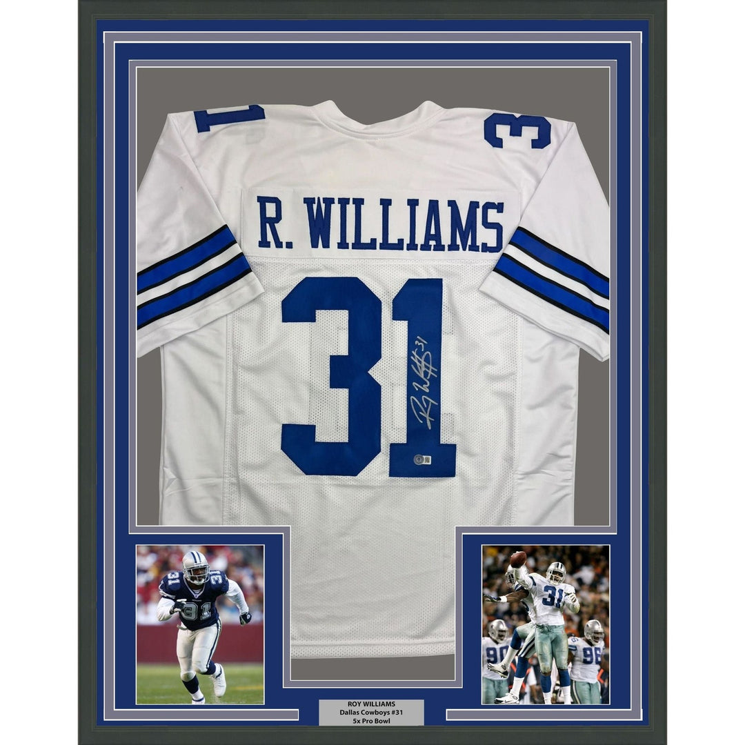 Framed Autographed/Signed Roy Williams 35x39 Dallas White Jersey BAS COA