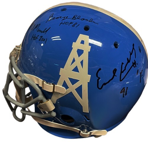 Houston Oilers signed OFC Riddell NFL TB Helmet 8 Legends sigs Campbell/Moon PSA