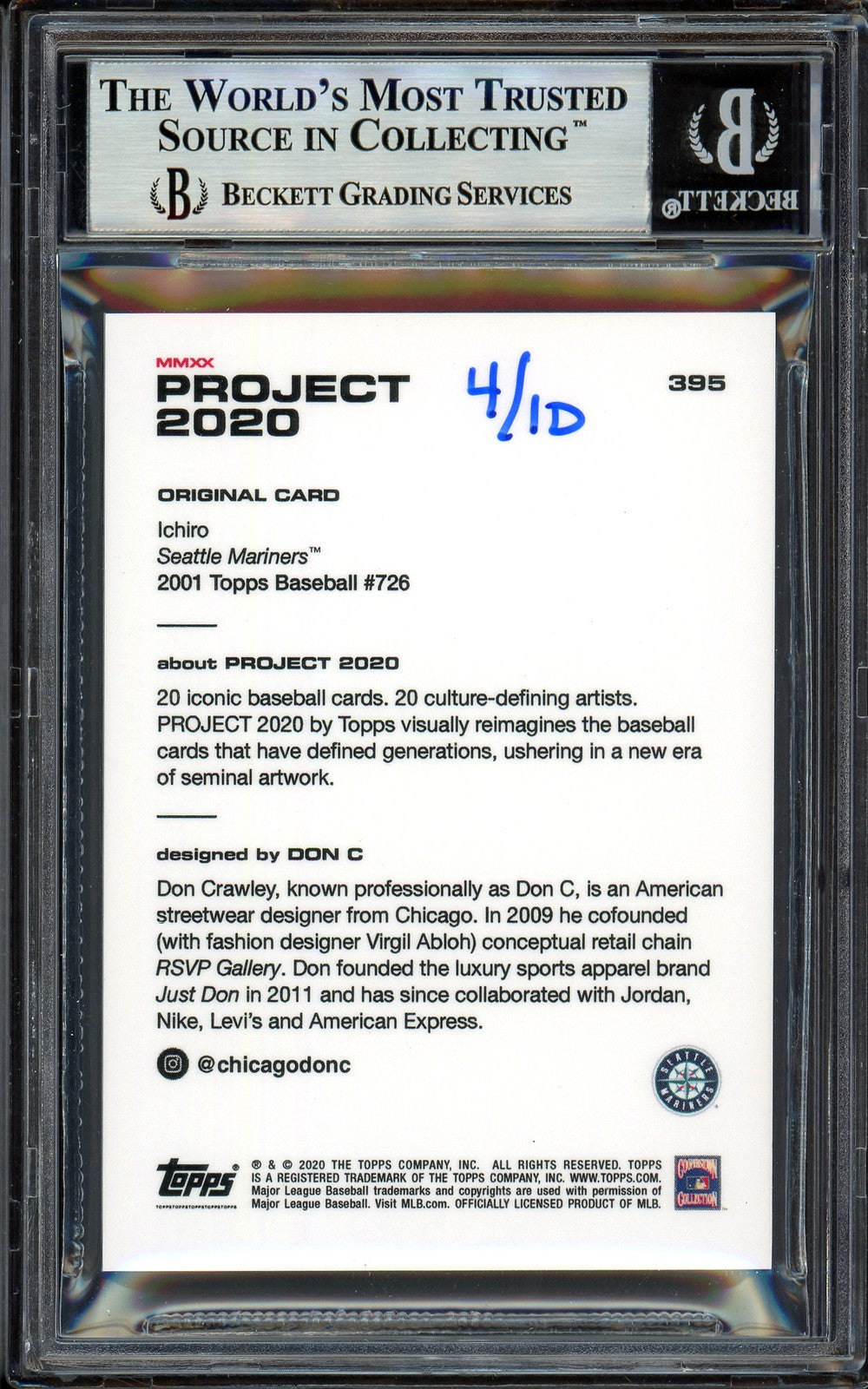 Ichiro Suzuki Auto Topps Project 2020 Don C Card 395 Mariners Gold #/10 Beckett