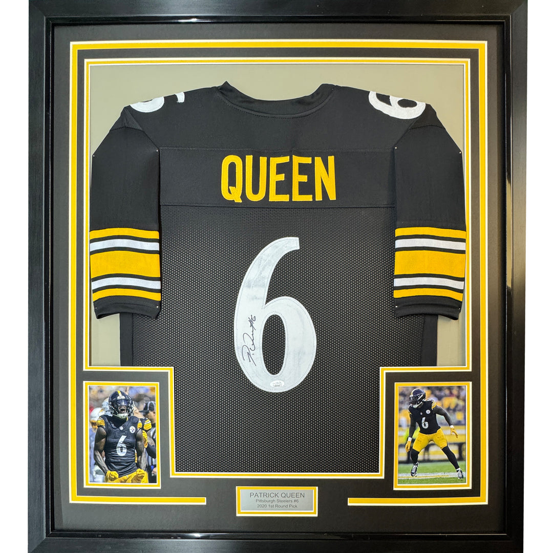 Framed Autographed/Signed Patrick Queen 35x39 Pittsburgh Black Jersey JSA COA