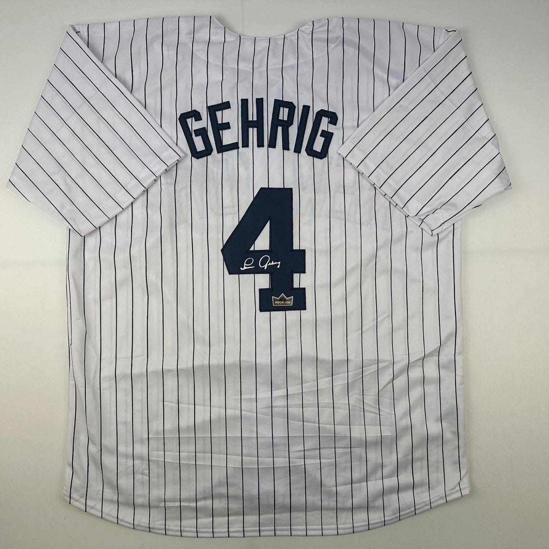 Facsimile Autographed Lou Gehrig New York Pinstripe Auto Jersey Men's XL