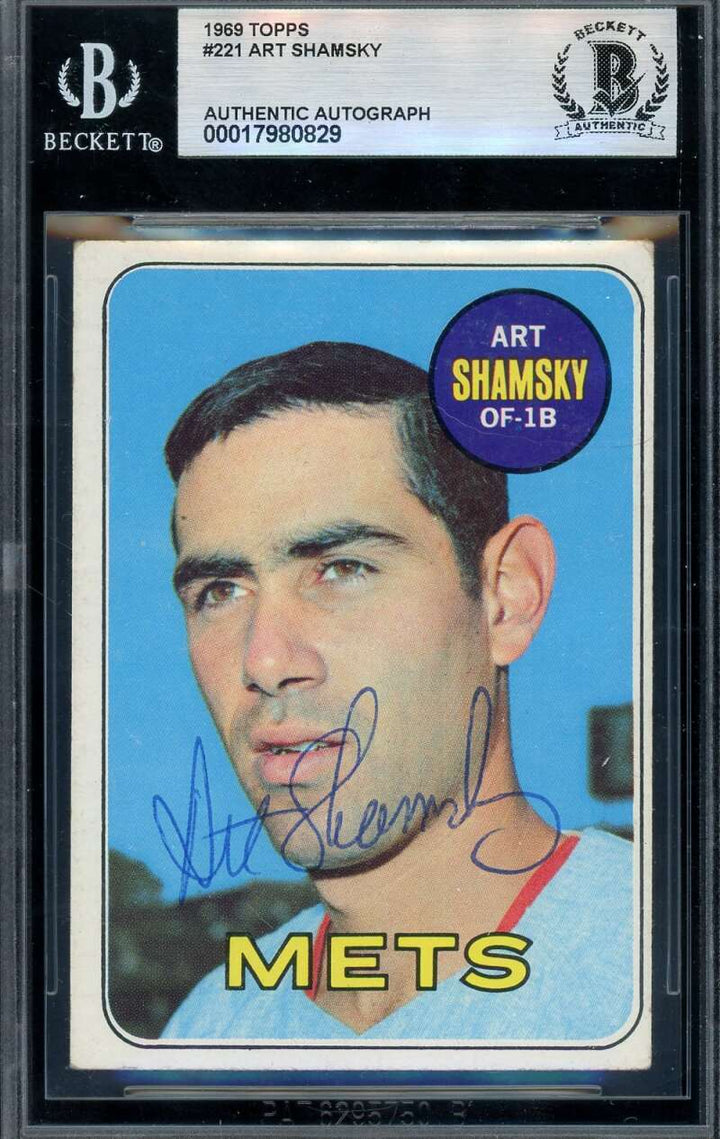 Art Shamsky Beckett BAS Vintage Signed 1969 Topps Autograph