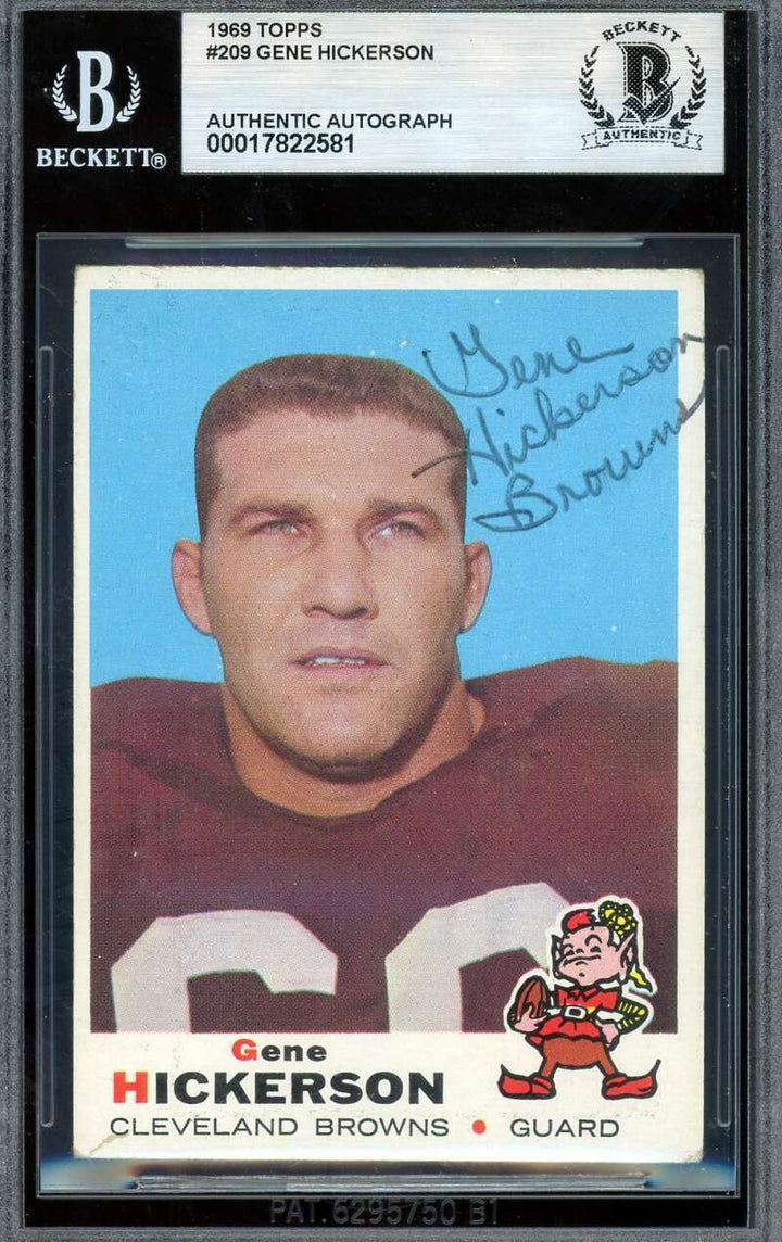 Gene Hickerson Beckett BAS Vintage Signed 1969 Topps Autograph