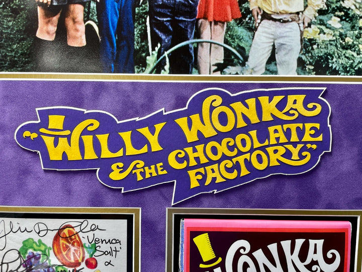 Willy Wonka Kids x5 Signed Wallpaper Framed Gobstopper Bar Collage JSA COA Auto