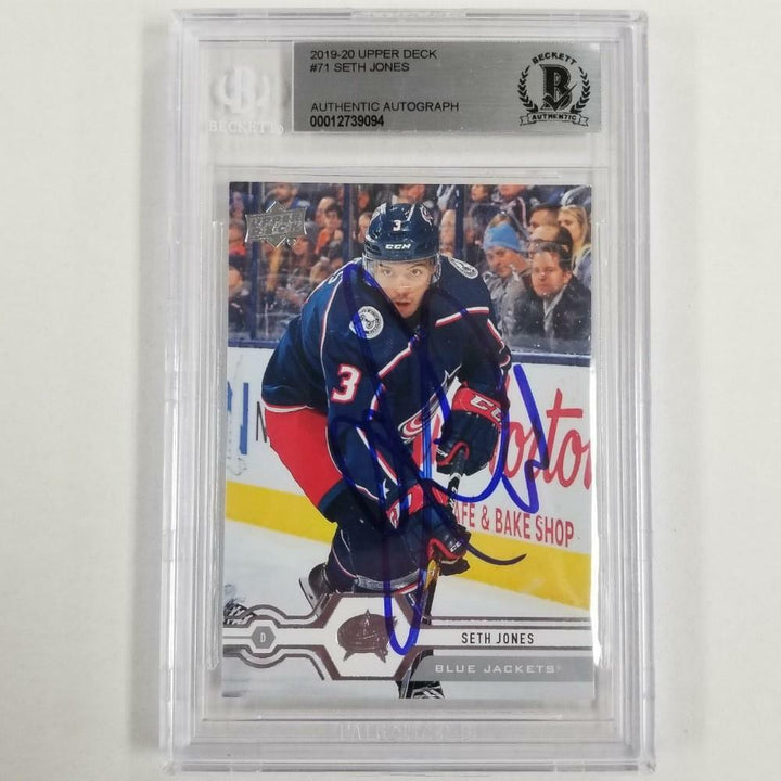 Seth Jones signed 2019-20 Upper Deck #71 Card Blue Jackets Autograph ~ BAS BGS