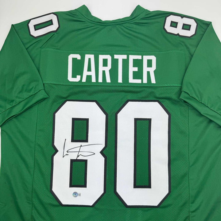 Autographed/Signed Cris Carter Philadelphia Kelly Green Jersey BAS COA