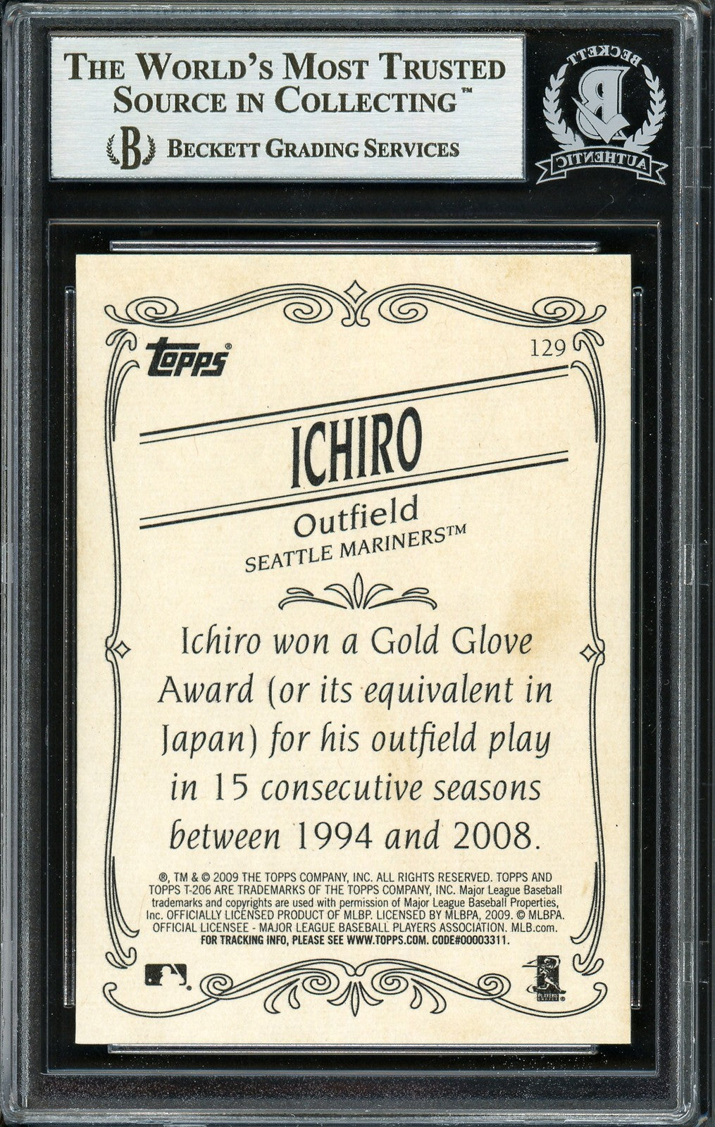 Ichiro Suzuki Signed 2009 Topps 206 Card 129 Seattle Mariners Beckett