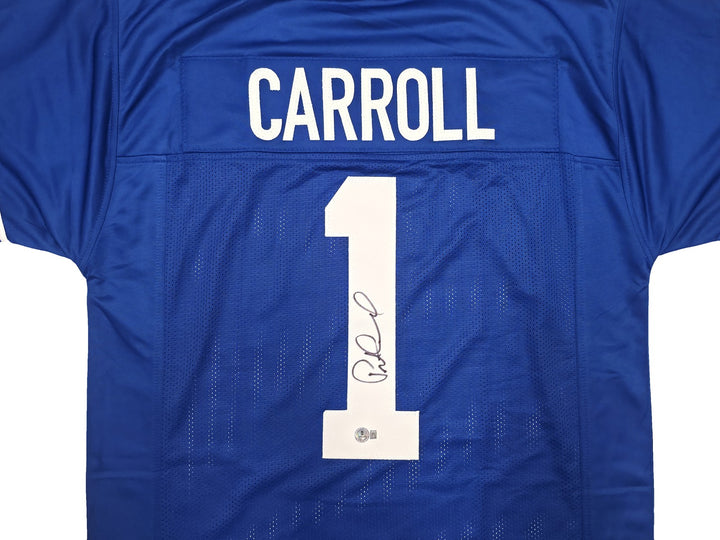 Seattle Seahawks Pete Carroll Signed Blue Jersey Beckett