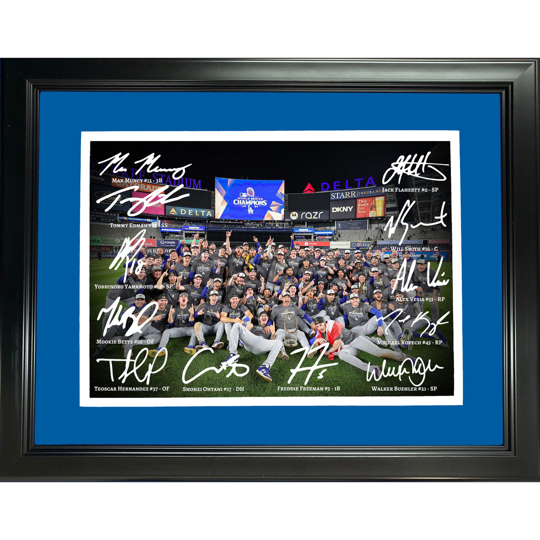 Framed LA Dodgers 2024 World Series Field Facsimile Team Auto 11''x14'' Photo