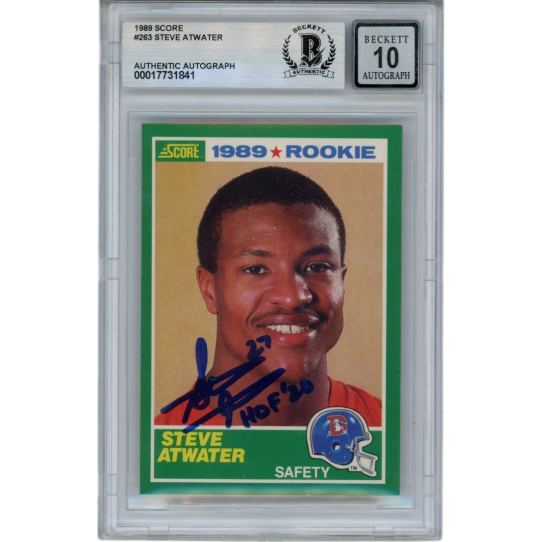 Steve Atwater Signed 1989 Score #263 Slab Trading Card HOF 10 Auto Beckett 49060