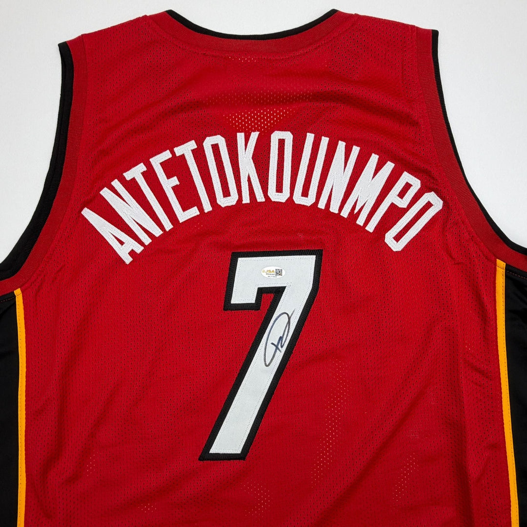 Autographed/Signed Giannis Antetokounmpo #7 Miami Heat Red Jersey JSA COA