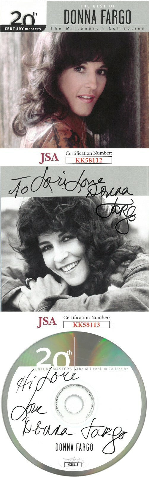Donna Fargo signed 2002 The Best of Donna Fargo Album CD /Back Cover To Lori-JSA